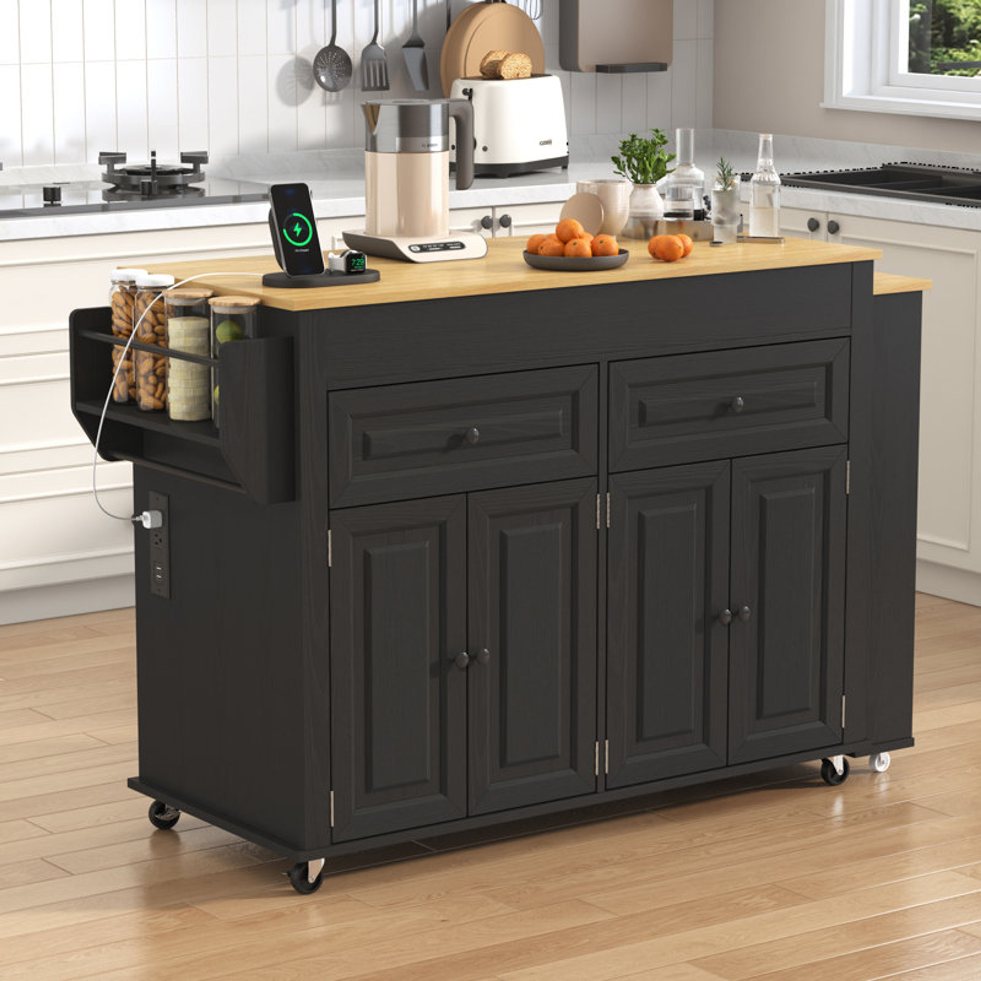 80.63" Extendable Kitchen Island with Power Outlet & Storage