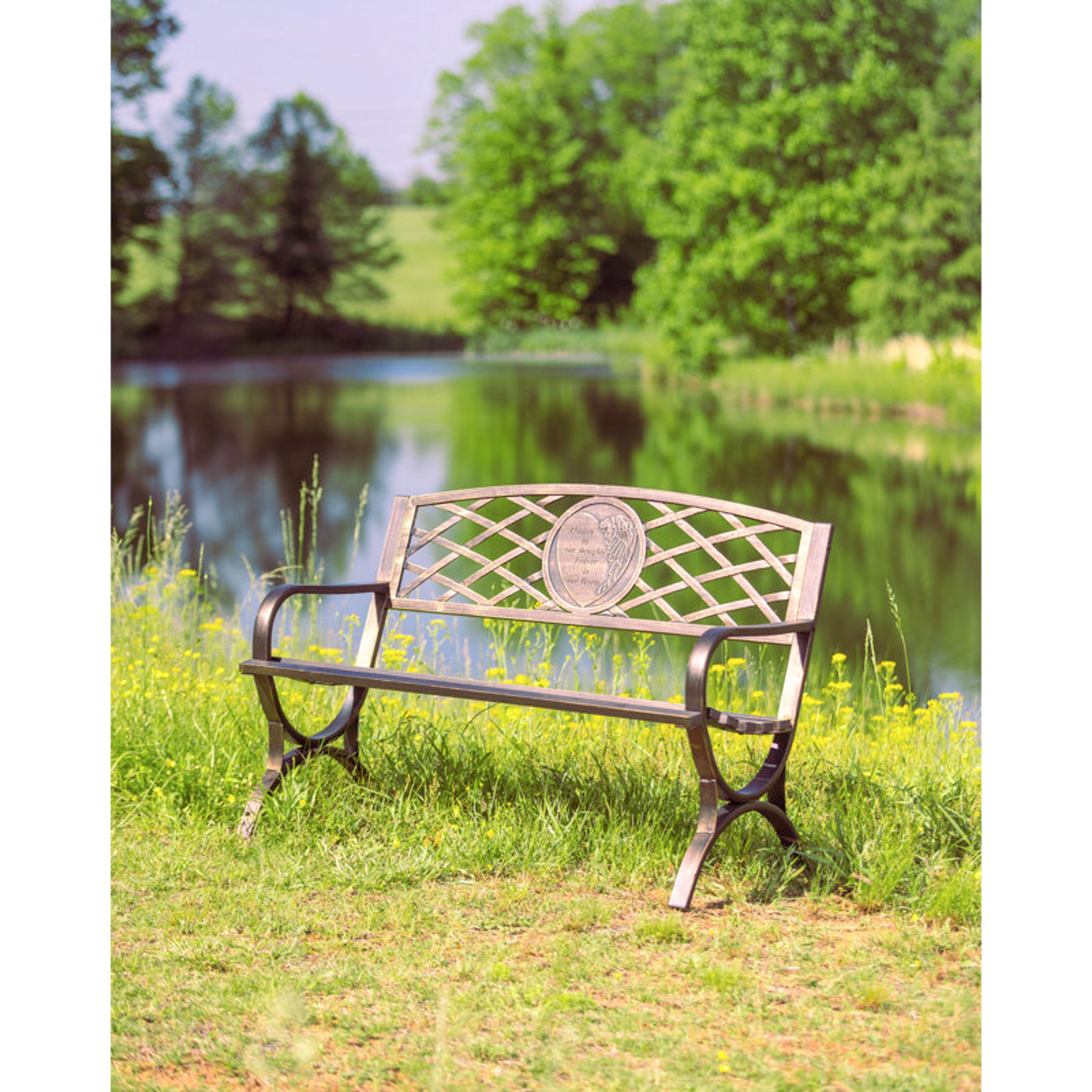 Ico Thoughts & Hearts Bronze Metal Memorial Garden Bench