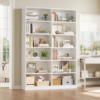 74.3"H X 47.2"W Wood Double 6-Tier Standard Bookcase