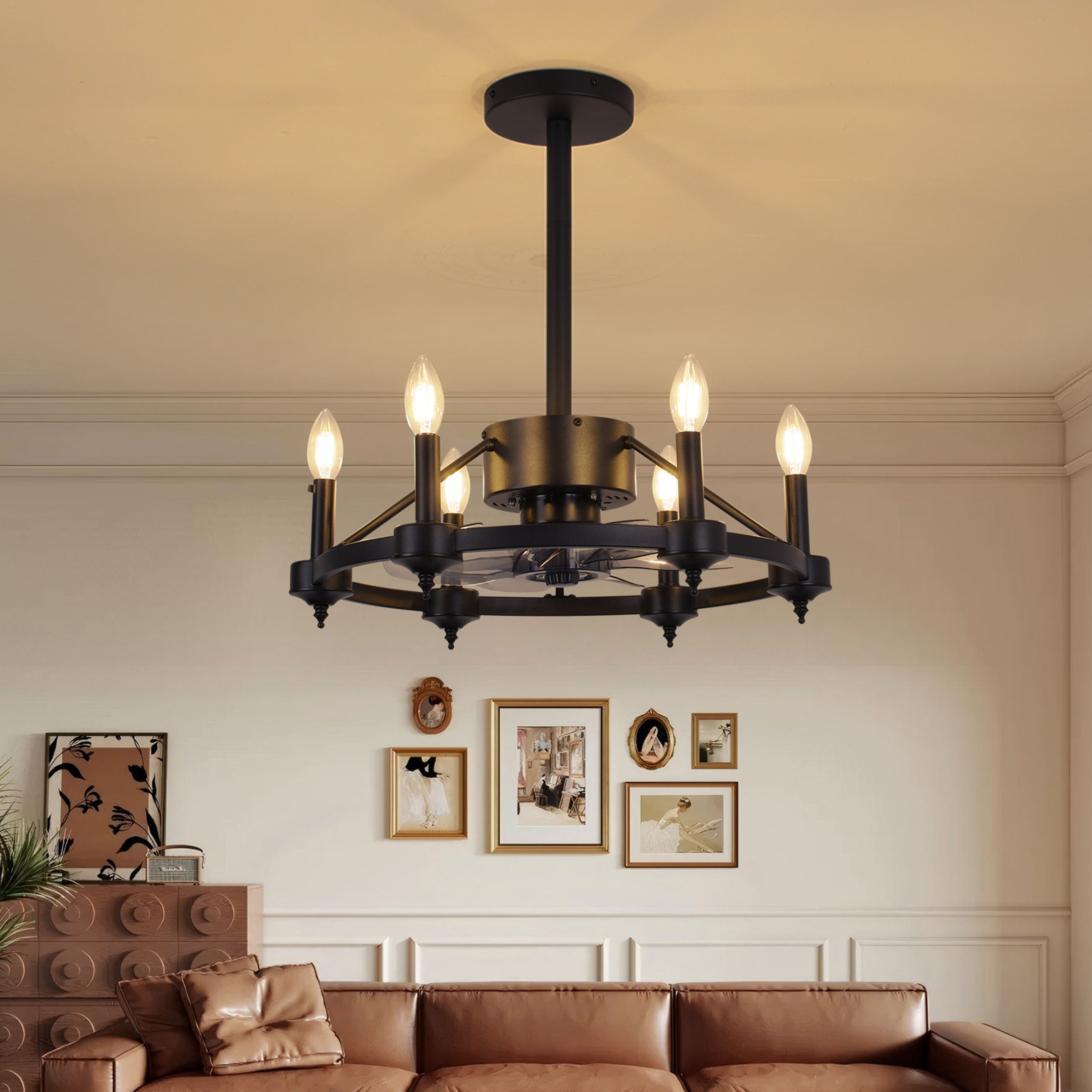 20.5'' Reversible Fandelier Ceiling Fan with Light, Black