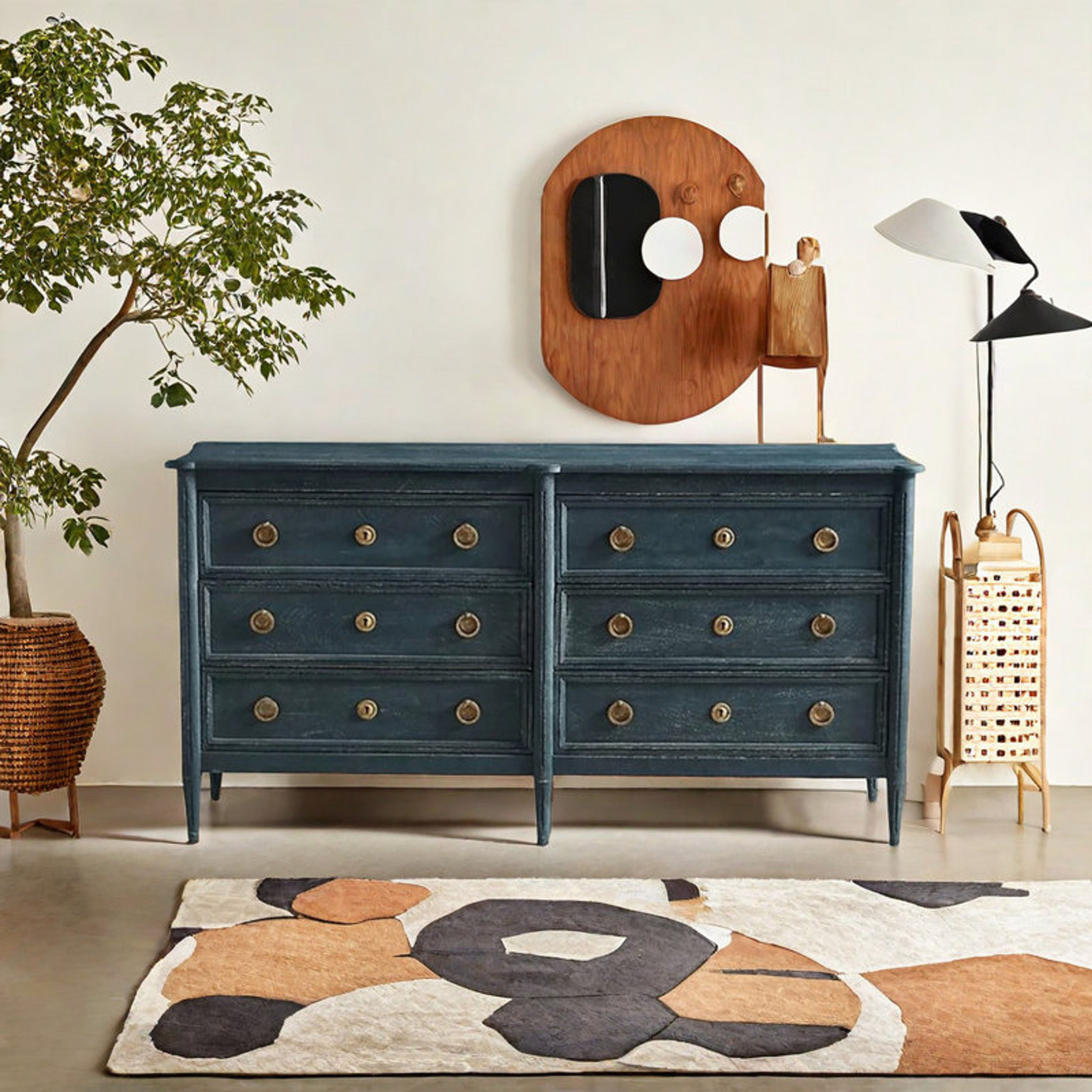 Dark Blue 61.1 Inch Classical Accent Cabinet Sideboard