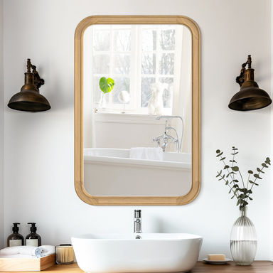 Chavonda Round Corner Rectangle Solid Wood Wall Mirror