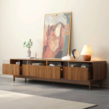 George Oliver 78Inch TV Stand For Living Room - Up To 85 Inch Tvs, Modern Entertainment Centre With Drawers, TV Console Table With Glass Drawers For Bedroom, Living Room - Wayfair Canada