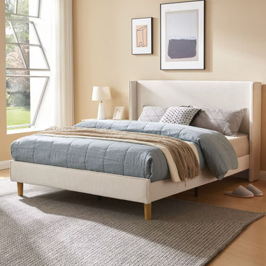 Ebern Designs Luxury Modern Wingback Corduroy Upholstered Bed & Reviews | Wayfair