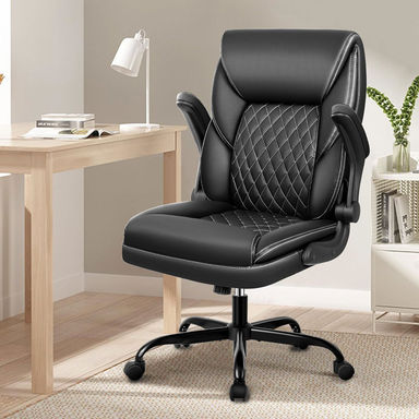 Marama Ergonomic Leather Office Chair with Flip-Up Armrests