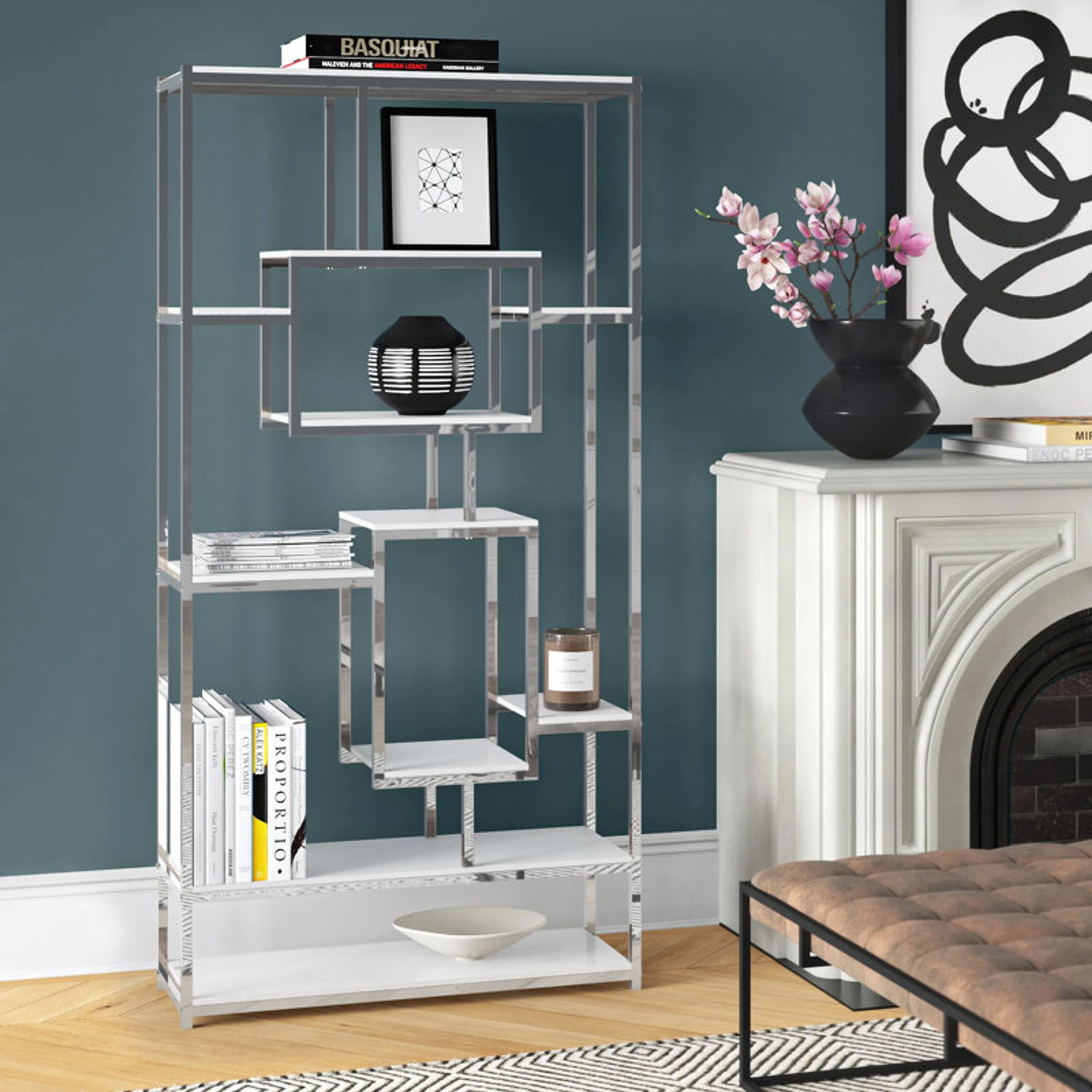 Agatha 71" Iron Geometric Bookcase - Modern Metal Shelf