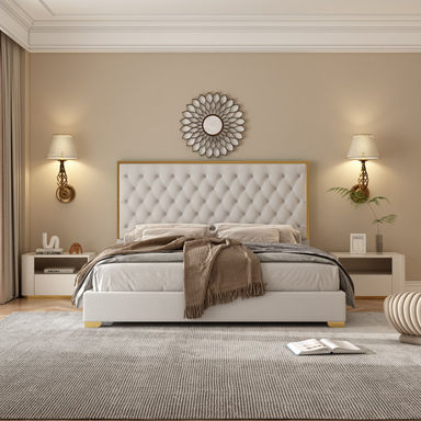 Valmar Morden Tufted Upholstered Golden Platform Bed
