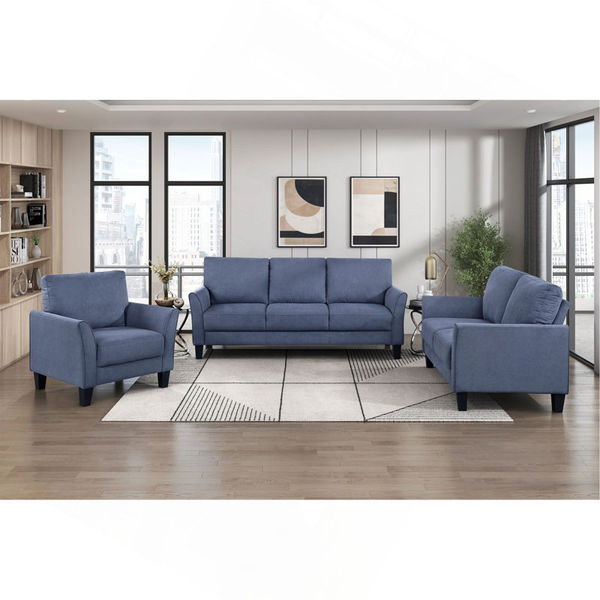 Modern Contemporary Sofa Set 3Pc Upholstered Sofa Loveseat Chair Plush Seat Comfort Durable Living Room Furniture