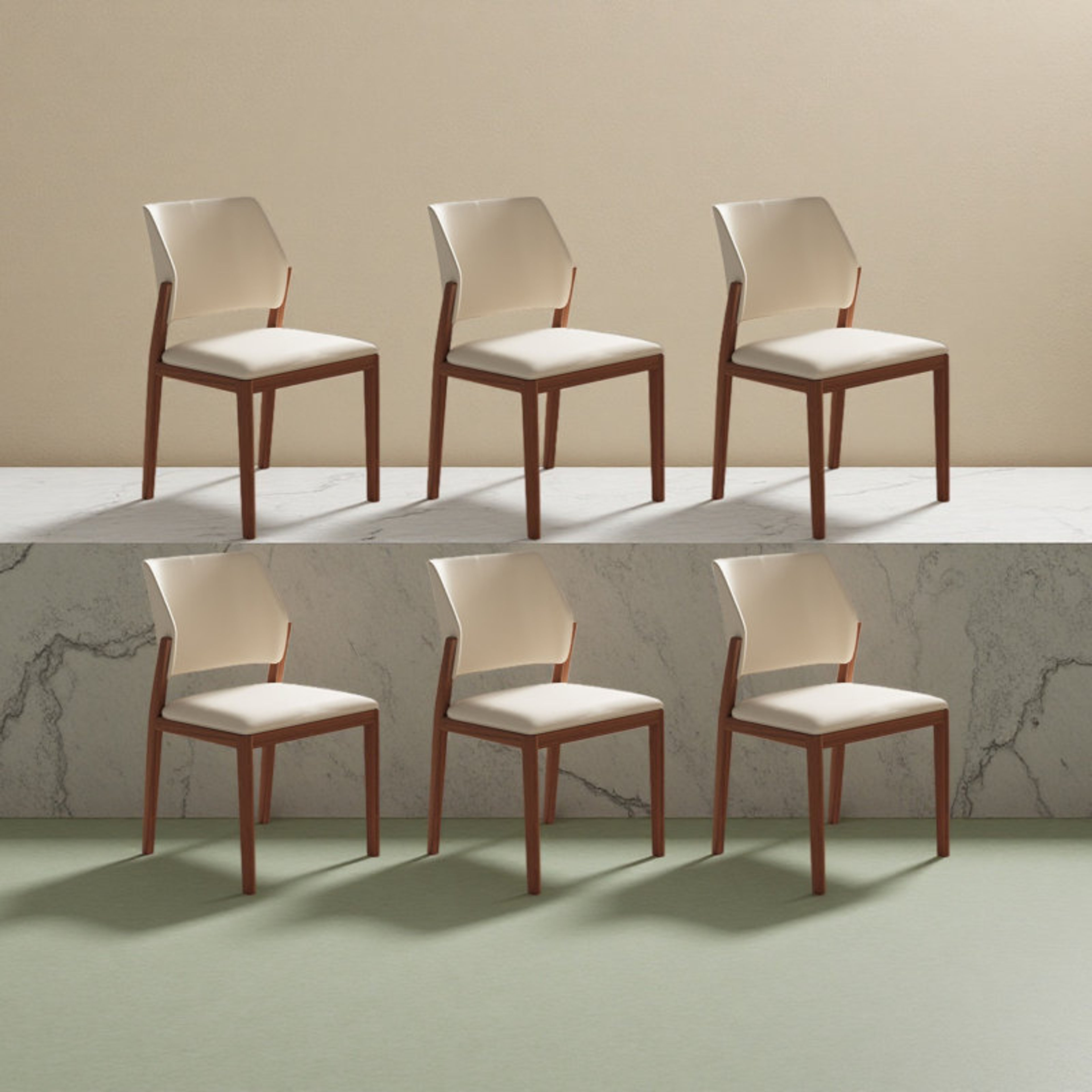 Modern Faux Leather Dining Chairs Set of 6 with Solid Wood Legs