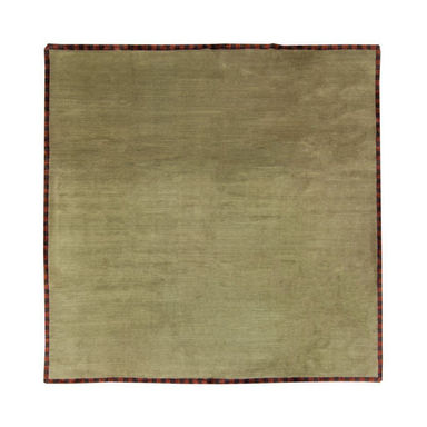 One-of-a-Kind Check Border Hand-Knotted  11' Square Wool Area Rug in Red/Taupe