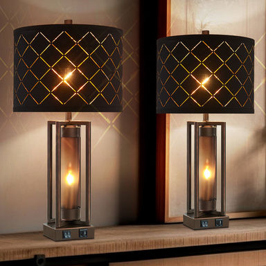 26" Nikaela Table Lamp Set With Night Light And USB Ports (Set of 2)