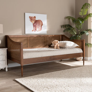 Kaashvi Ogden Mid-Century Modern Wood and Synthetic Rattan Daybed