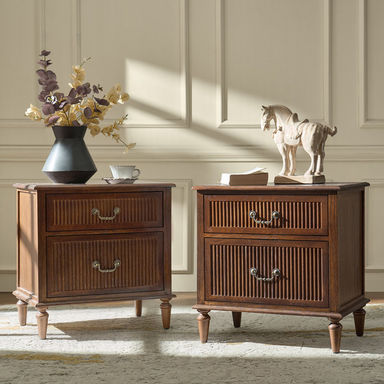 Kaybri Farmhouse Solid Wood Flute Nightstand with Built-In Outlet (Set of 2)