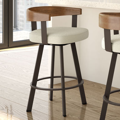 Drees Swivel Upholstered Counter & Bar Stool with Wood Backrest