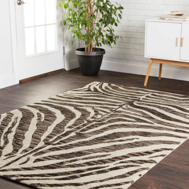 Saifa Hand-Hooked Wool Black/Ivory Area Rug