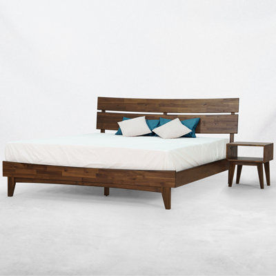 Aurora 3 Piece Bedroom Set Solid Wood Platform Bed Frame with Headboard and Nightstand