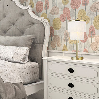 17.88"H Eparama Polished Metal Accent Lamp With Cream Fringe Shade