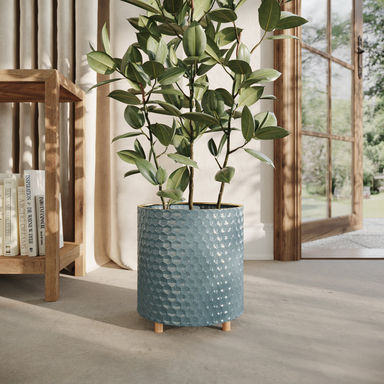 Mid Century Modern Indoor Metal Pot Planter With Peg Base