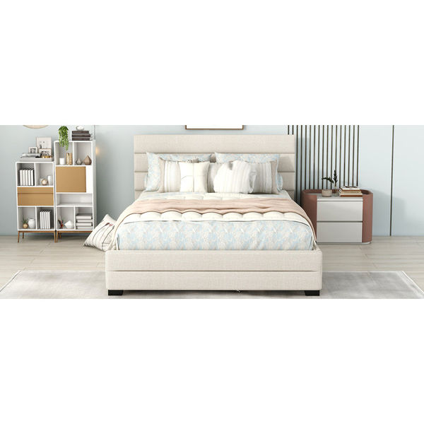 Upholstered Platform Bed With Trundle And Two Drawers