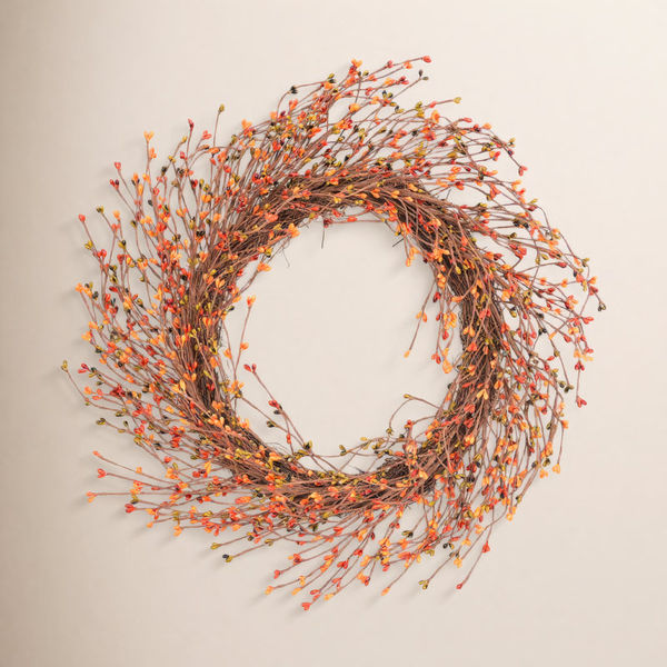 22" Artificial Farmhouse Grapevine Twig Berry Pip Fall Wreath For Thanksgiving Day Harvest Festival Decor
