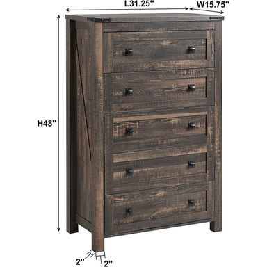 Grantville Farmhouse 5 - Drawers Dresser Organizer, Rustic Tall Chest of Drawers for Bedroom