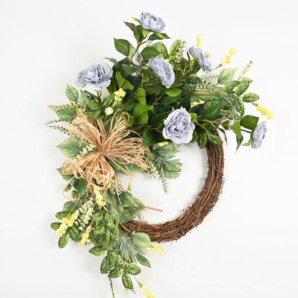 24" Artificial Farmhouse Spring Summer Greenery Leaves Berry Peony Floral Wreath For Front Door