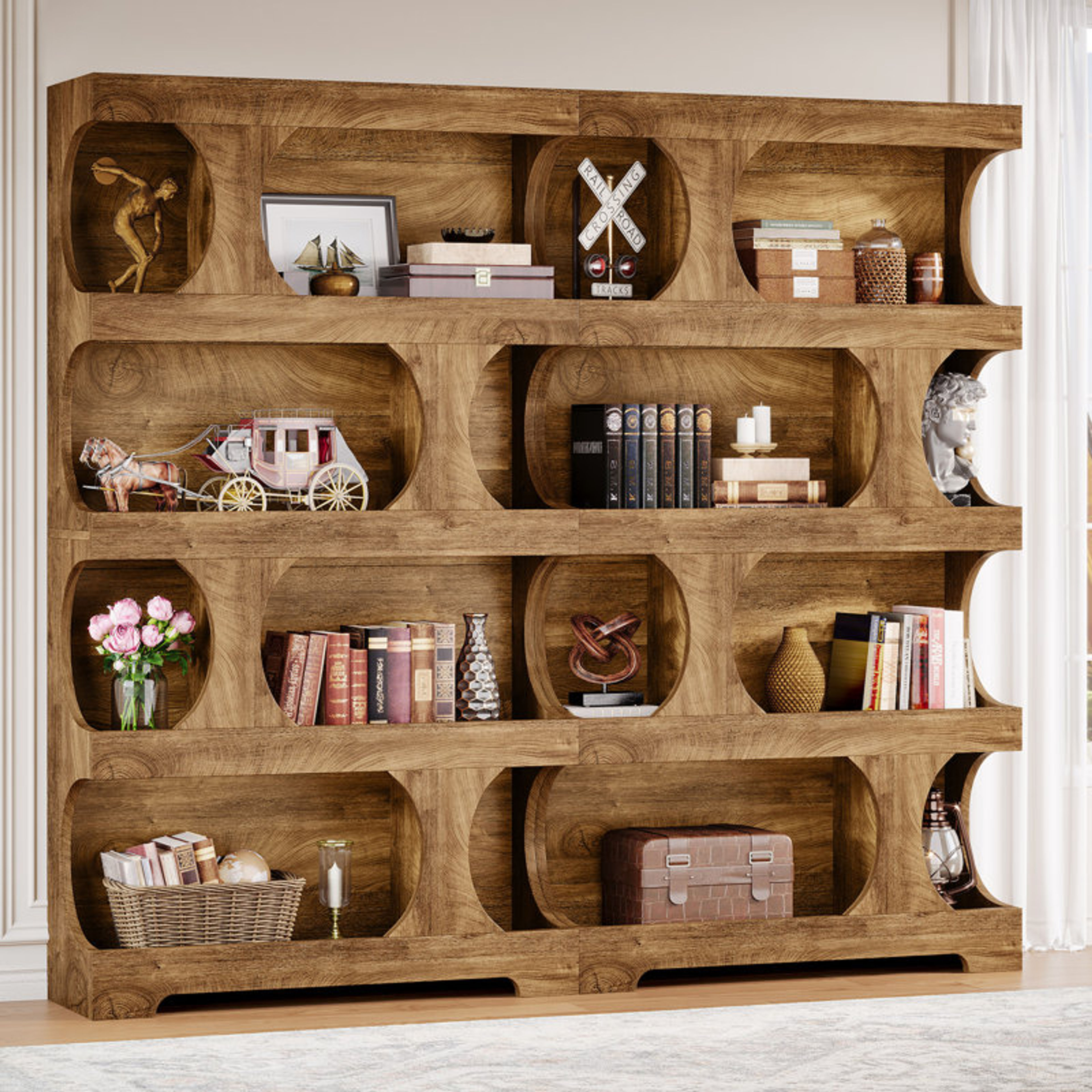 70.9" 4-Tier Tall Wooden Bookcase - Modern Brown Bookshelf