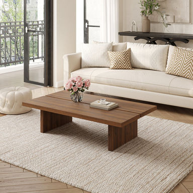 47"Modern Wood Coffee Table, Rectangler Sled Coffee Table for Livingroom