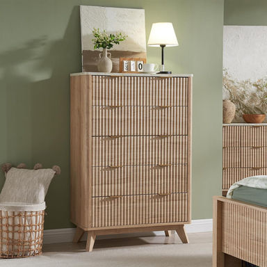 Siyuan Fluted Design 5-Drawers Dresser Organizer, Wood Tall Chest of Drawers