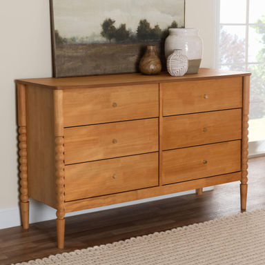 Lucera Mid-Century Bobbin Wood 6-Drawer Dresser