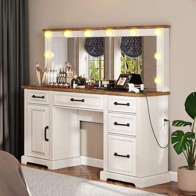 Cioeta 55.1"W Makeup Vanity with Hollywood Mirror