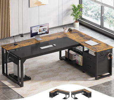 17 Stories Executive Desk With File Cabinet For Home Office | Wayfair