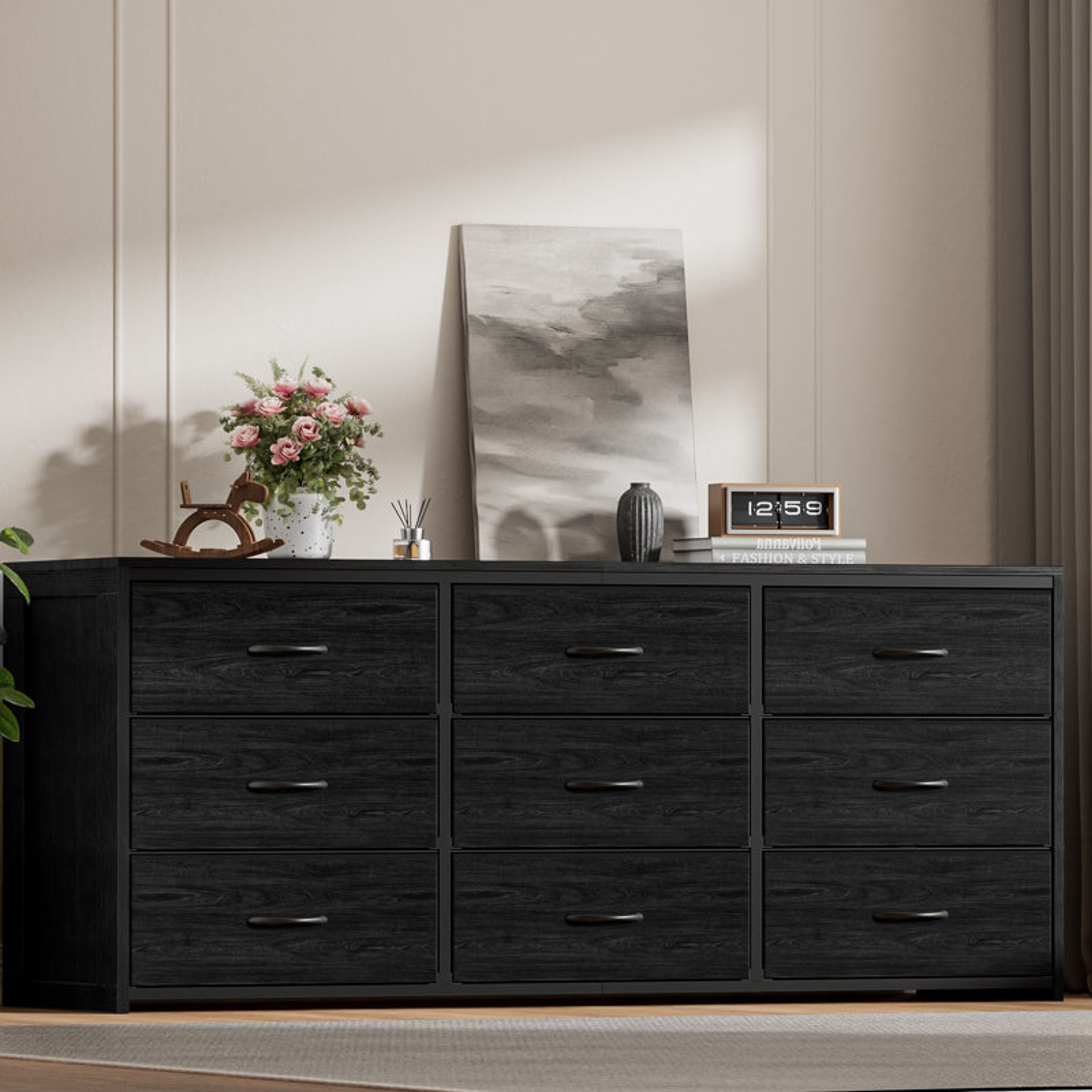 63'' W 9-Drawer Fabric Dresser with Storage Bins