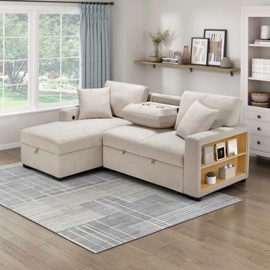 Latitude Run® Darrielle 92"W Sectional Sofa Sleeper with Left Chaise with Charging Ports & Reviews | Wayfair