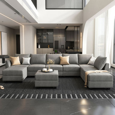 U shaped Modular Sectional Grey Sectional Sofa with Chaise