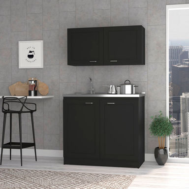 Ashura 2-pc Kitchen Cabinet Set includes Countertop base unit and wall mounted Cupboard