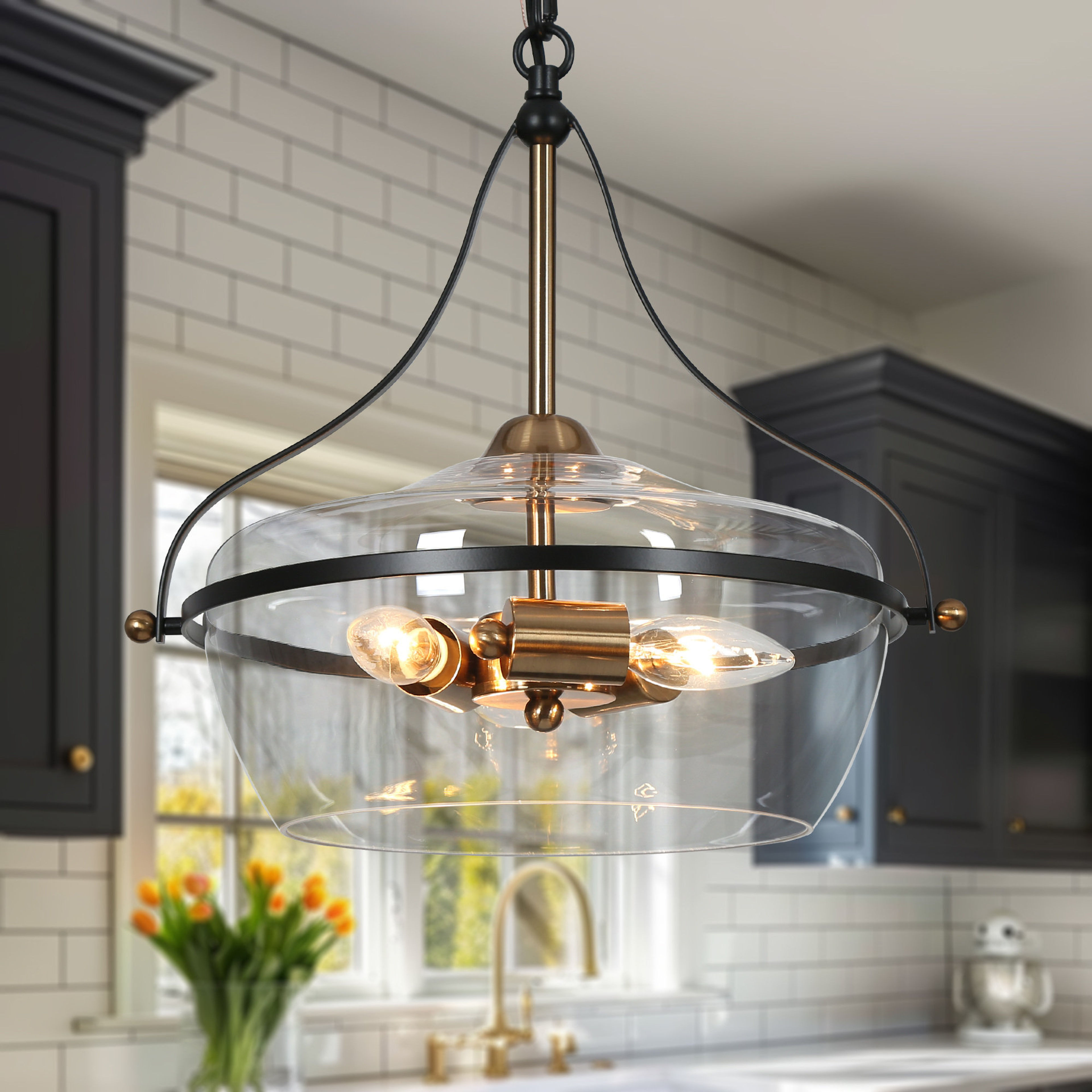 Hannahs 3-Light 14" Dome Kitchen Island Pendant
