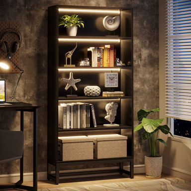 Glasford 70.8” Tall Bookcase, 5-Tier Storage and Display Shelf