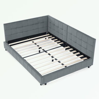 L-shape Corner Bed Frame Velvet Tufted Daybed