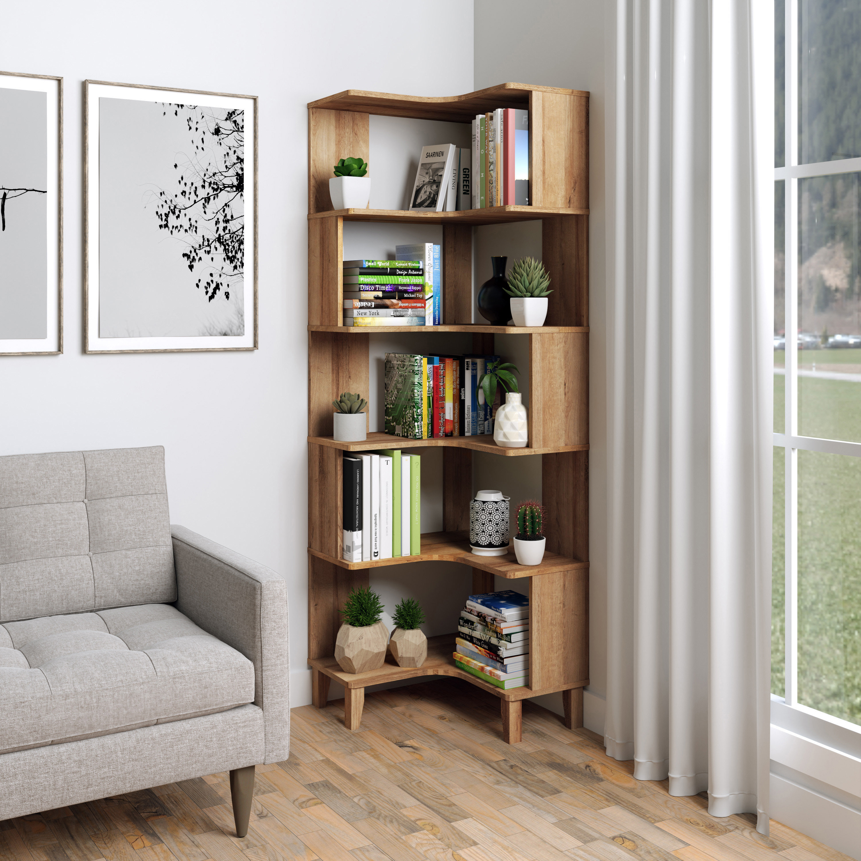 Winston Porter Yalin Corner Bookcase, Corner Bookshelf with Storage, 71.5" Extra Tall Bookshelf for Home Office, Living Room | Wayfair