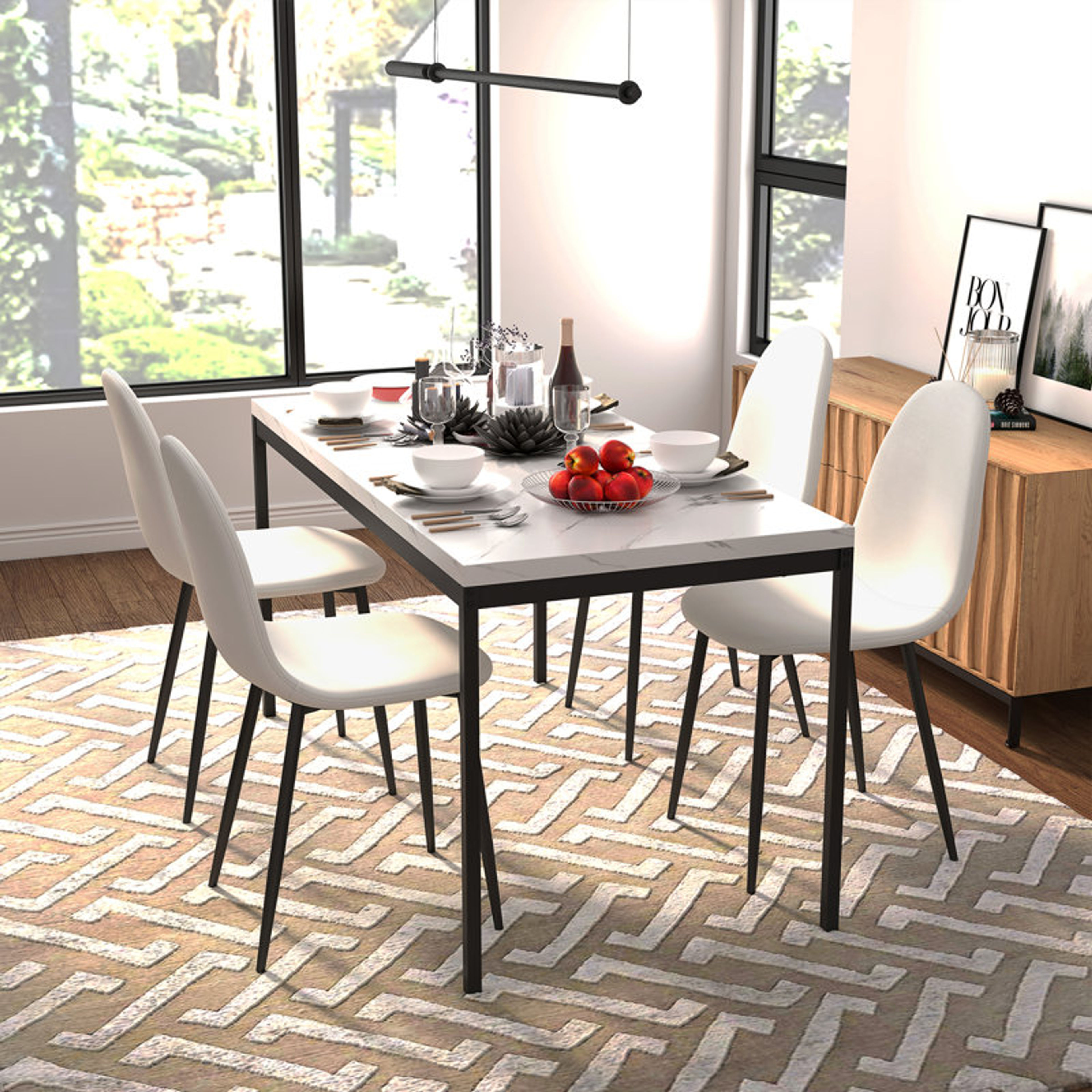 Beige Upholstered 5-Piece Dining Set for Small Spaces