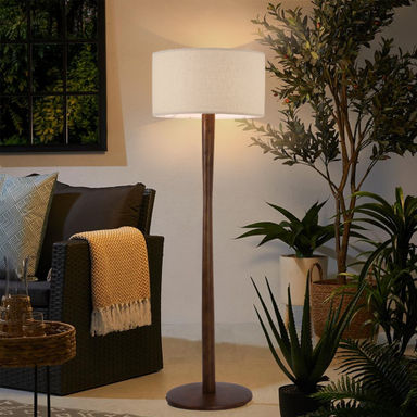 Latitude Run® 61'' Modern Walnut Wood Column Floor Lamp with Linen Drum Shade, Minimalist Standing Lamp for Living Room or Reading Corner & Reviews | Wayfair