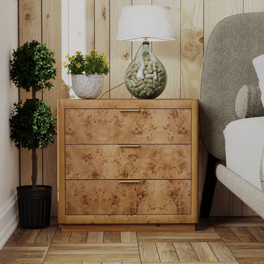 Langley Street® Manish Fully Assembled Rustic Farmhouseburl Finish 3 Drawer Nightstand Dresser | Wayfair