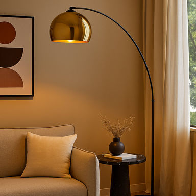 Modern 67" Arc Floor Lamp with Curved Metal Shade, Weighted Marble Base & Foot Switch for Living Room or Bedroom