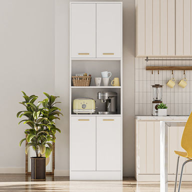 Schnur 75"H Kitchen Pantry Cabinet with Open Storage and Adjustable Shelves for Dining Room, Living Room, Laundry, Bathroom