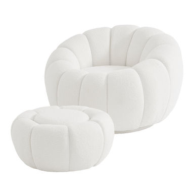 37"  Pumpkin Plush White Sherpa Lounger & Ottoman Set
