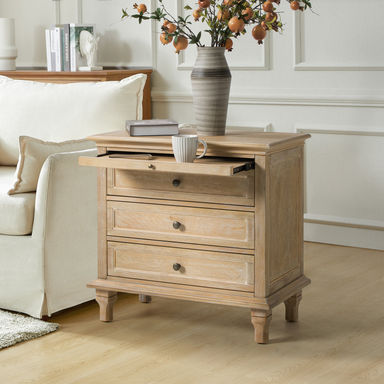 Arthelia Traditional 3-Drawers Nightstand with Built-in Charging Station and Pull-out Shelf