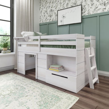 Purdy Hill Twin Solid Wood Low Loft Bed with Shelves by Harriet Bee