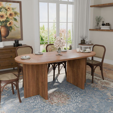 70.8 Inch Dining Table For 4-6 People, Unique Oval Kitchen Table With Triangular Support Base, Rounded Edges, Nylon Protective Foot Pads, Perfect For