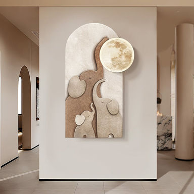 31.5" Arched LED 3D Acrylic Elephant Moon Wall Sculpture Art Decor Living Room Bedroom